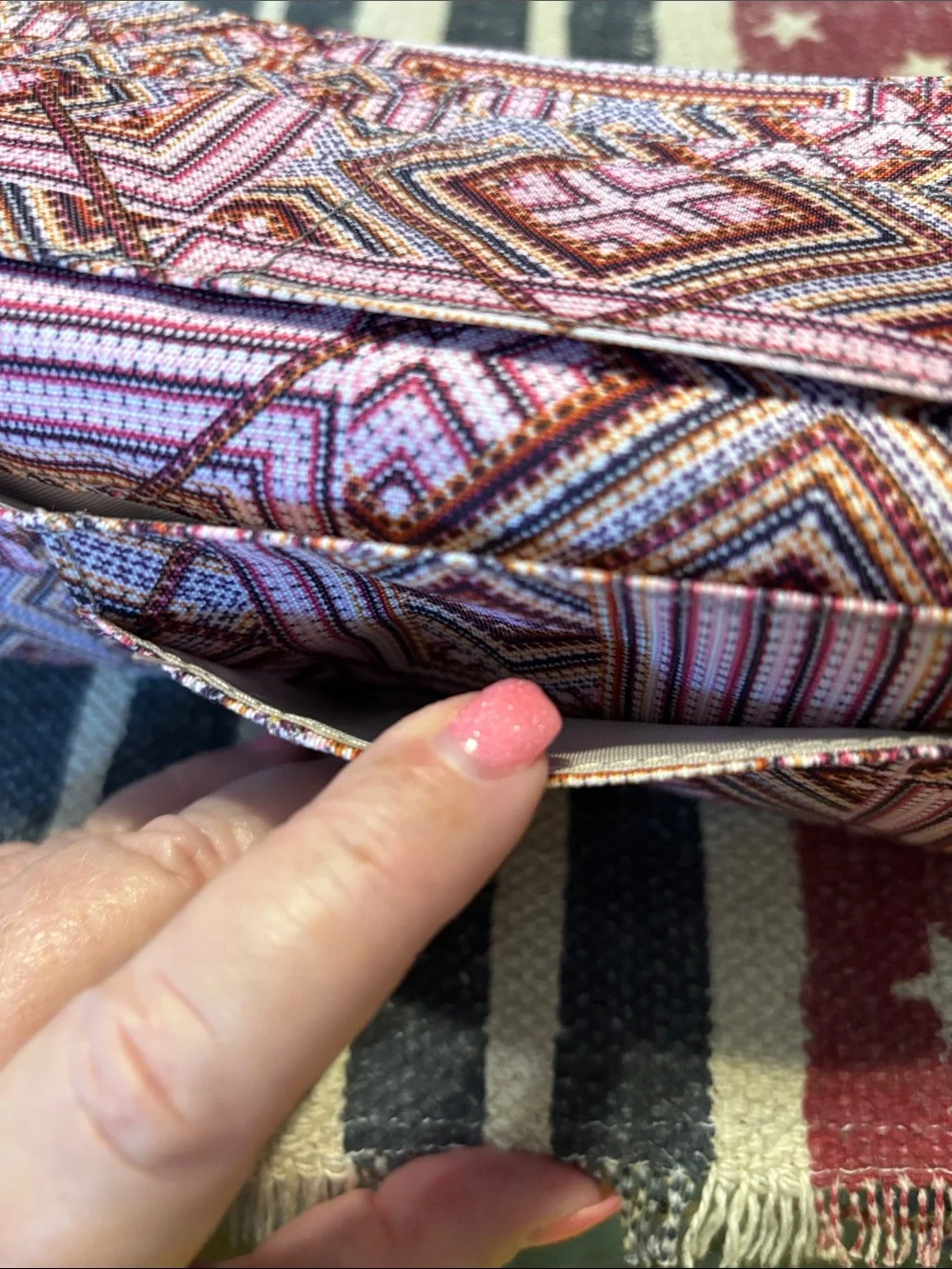 Kipling Pink and Orange Geometric Wristlet Wallet with Monkey Charm